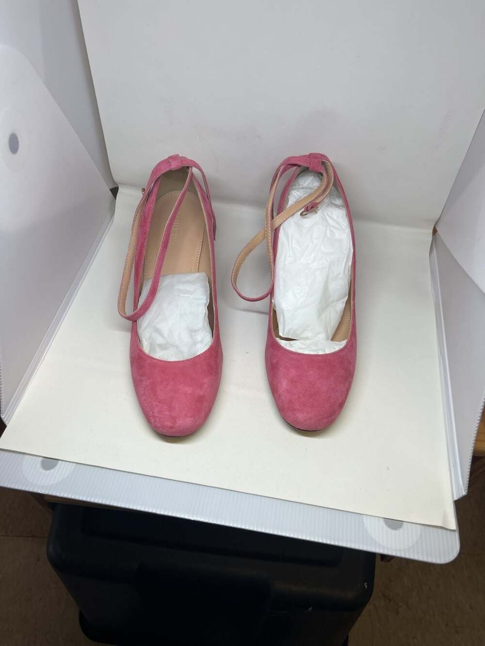 J.Crew Ankle-Wrap Lucite Heels Size 9.5 Vivid Flamingo Suede Pumps